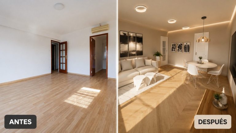 Comparativa del antes y después de un salón