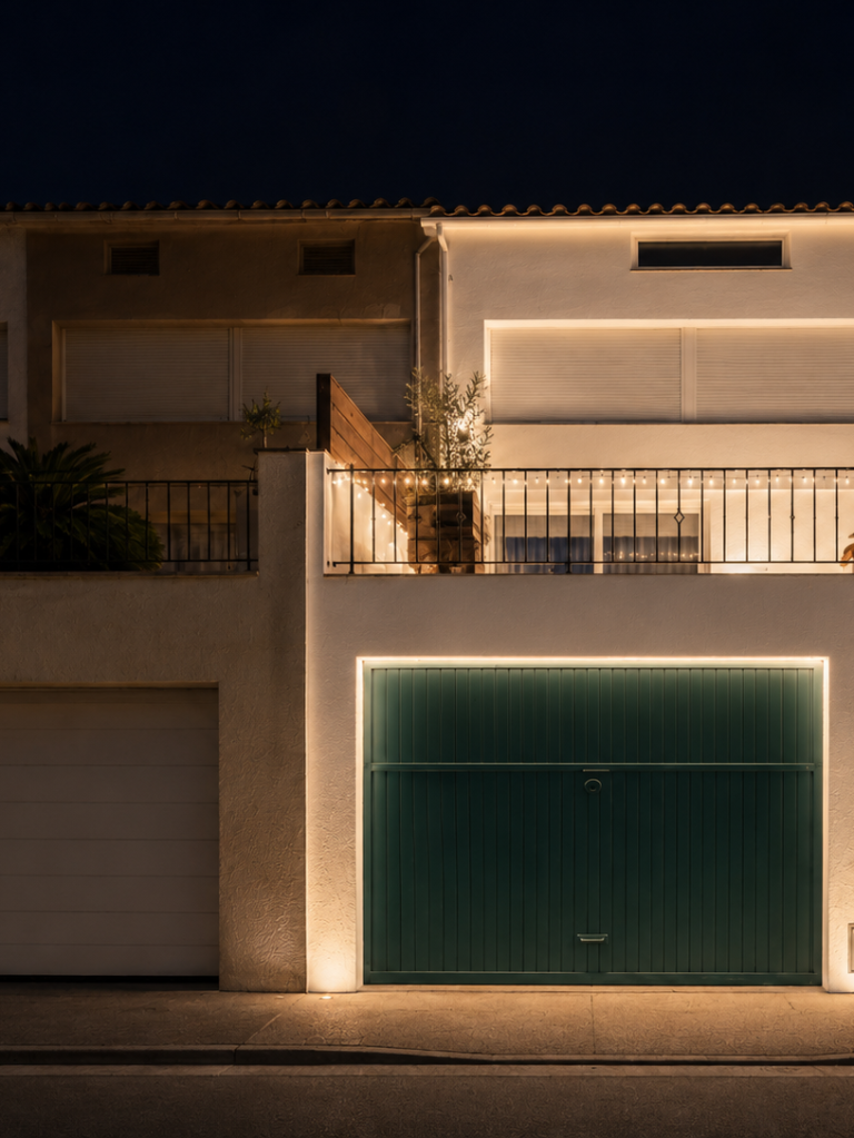 Fachada de una vivienda rehabilitada por BN Real Estate al anochecer